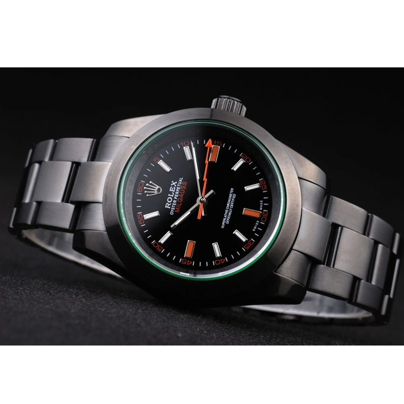 MiroTime 1025 Rolex Milgauss Pro-Hunter Tinted Green Saphire Black Dial
